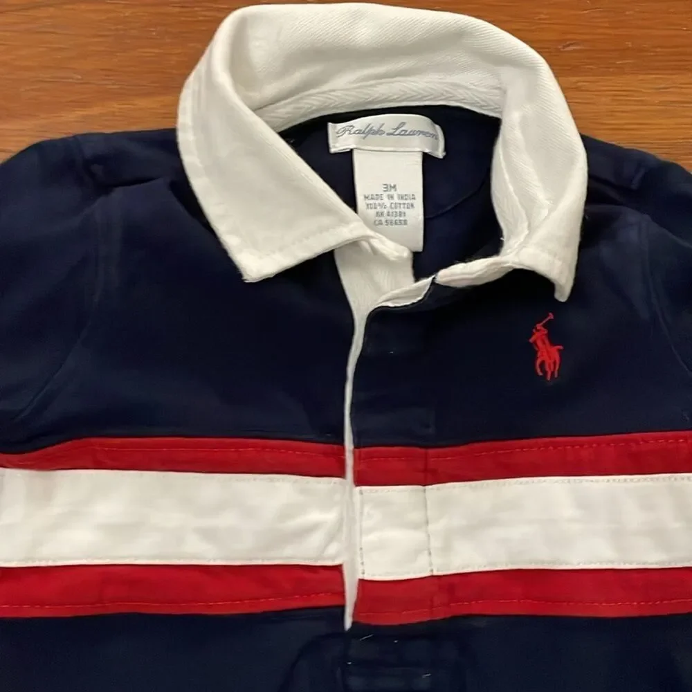 Ralph Lauren Navy Cotton Bodysuit Infant Size 3M Collared Preppy